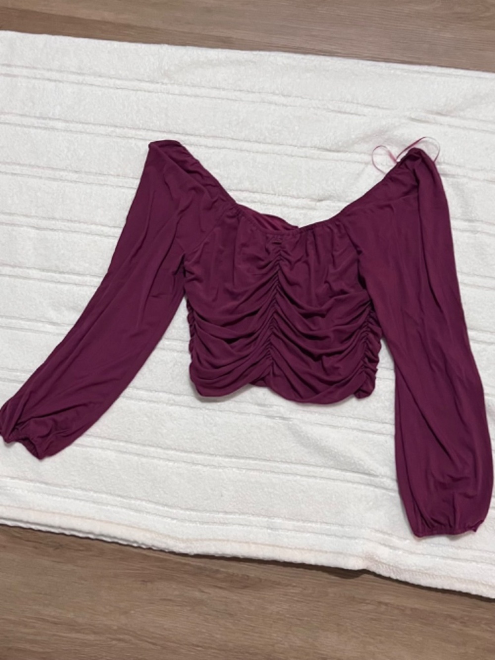 Kurious Los Angeles Magenta Purple Ruched Long-Sleeve  Crop Top/Size XL - Picture 4 of 5